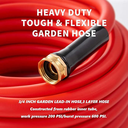 Garden Hose 25ft x 3/4” Hot Water Hose, Heavy Duty -50°F to 190°F,Burst 600Psi Flexible Upgraded Rubber Hoses,3/4” Solid Fittings for All-weather Outdoor Lawn & Garden