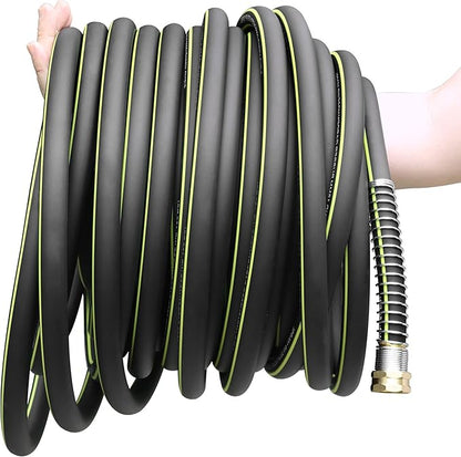 Lightweight Rubber Garden Hose 100 ft, 5/8" Hybrid Rubber Hose with Solid Brass Fitting, Water Hose Pipe for Outdoor, Cleaning & Washing
