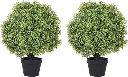 24" Faux Boxwood Plants Outdoor, Artificial Topiary Ball Trees Set of 2, UV Resistant Fake Potted Evergreen Realistic Greenery Bushes Shrubs for Outside Front Porch Planter Patio Indoor Decor 2ft Tall