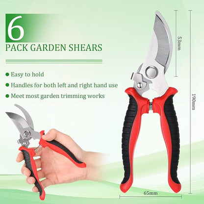 6 Pcs Garden Bypass Pruning Shears Bulk Heavy Duty Gardening Scissors Stainless Steel Blades Gardening Shears Handheld Garden Pruners Manual Plant Clipper for Flower Trimming Secateurs Tool 7.48 Inch