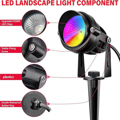 Halloween Christmas Spotlight Outdoor: 10W RGBW LED Landscape Lights Spot Lights Outdoor for Yard Garden Decor Spotlight, Landscape Lighting with 16 Color Changing and Remote IP68 Waterproof (8)
