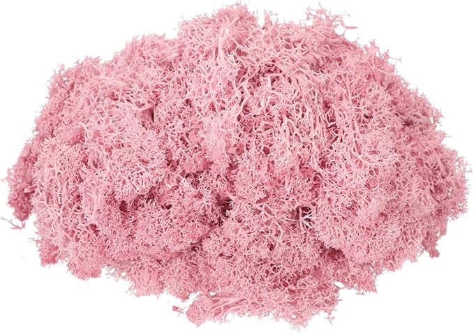 MECCANIXITY 3oz Preserved Reindeer Moss, Pink Decorative Artificial Fake Moss for Potted Plants Indoor Crafts Lichen Centerpieces Decor