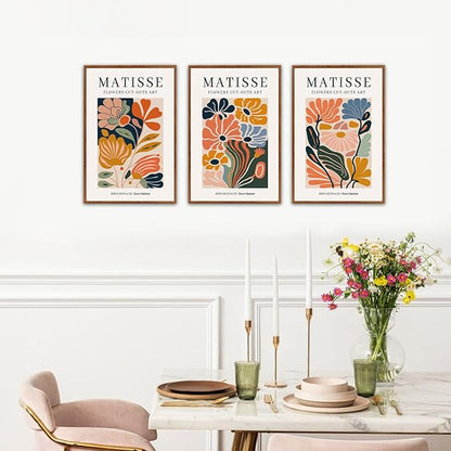 HLNIUC Framed Boho Neutral Canvas Wall Art,Boho Flower Wall Decor Set of 3(16”x24’) Bohemian Modern Aesthetic Pictures Wall Painting,Colorful Abstract Floral Market Art Print for Living Room,Office