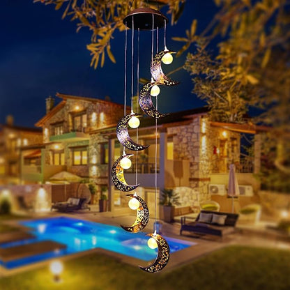 Tryme Solar Moon Wind Chimes Outdoor Solar Lights Windchimes Waterproof Hanging Decorations Gifts for Garden Patio Birthday Thanksgiving Home Party