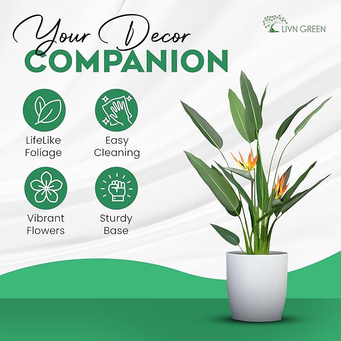 Bird of Paradise Artificial Plant 140cm (4.5 ft), Artificial Tree with Flowers for Home Decoration, Realistic Look, Faux Tall Plant for Indoor use, Tropical Faux Floor Plant, 1 Pack