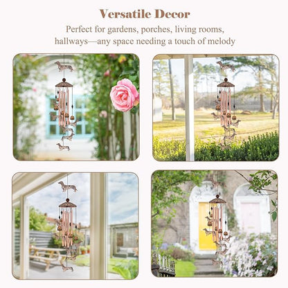 Dachshund Wind Chimes for Outside, Metal Wiener Dog Gifts for Women/Men, Doxie Mom Birthday Memorial Windchimes Outdoors, Funny Dog Lover Garden Decor for Patio Yard, Durable Pet Loss Sympathy Gift