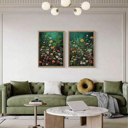 Framed Vintage Canvas Wall Art Vivid Garden Botanical Style Poster Picture Countryside Painting Nature Scenery Modern Home Print Living Room Gallery Office Ready to Hang 16x24 Inch x2