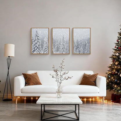 Winter Snow Covered Forest Framed Canvas Wall Art Set,Snowy Woodland Wall Decor,Wilderness Pine Tree Art Prints,Natural Botanical Landscape Artwork for Living Room, Bedroom,Farmhouse- 24"x36"x3