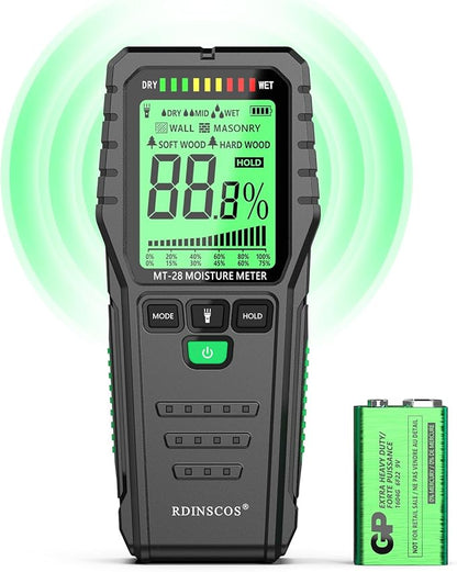 Pinless Moisture Meters Non-Invasive Digital Wood Moisture Tester Water Leak Detector for Wall,Lumber, building,Firewood,Humidity Tester