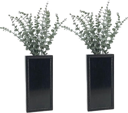 Wood Wall Planter Set of 2, Farmhouse Wall Hanging Decor Pocket Planter for Greenery and Dried Flowers, Rustic Indoor Wood Hanging Vase (Black)