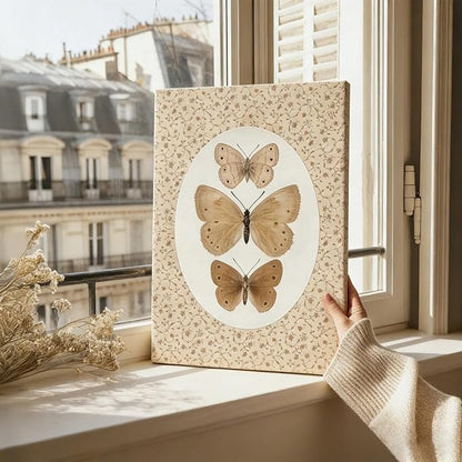Kdyudo 2 pcs Vintage Butterfly Canvas Framed Wall Art Insect Farmhouse Art Poster Retro Atmosphere Cottage Sail Painting Pictures Country Style Suitable for Kitchen Living Room Wall Decor 16x24 inch