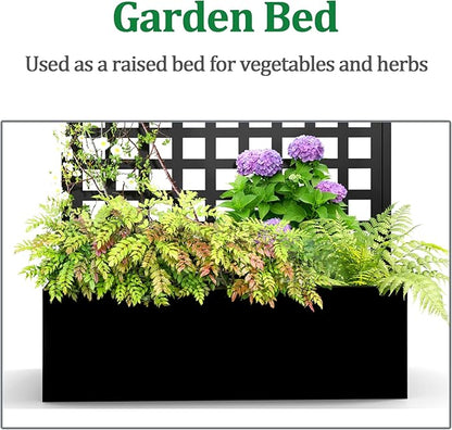 Metal Raised Garden Bed with Trellis, 2 in 1 Trellis with Planter Box & Privacy Screen for Climbing Plants, Vine, Outdoor Standing Flower Beds with Drainage Holes, 35.4" L x 16.7" W x 70.8" H, Black