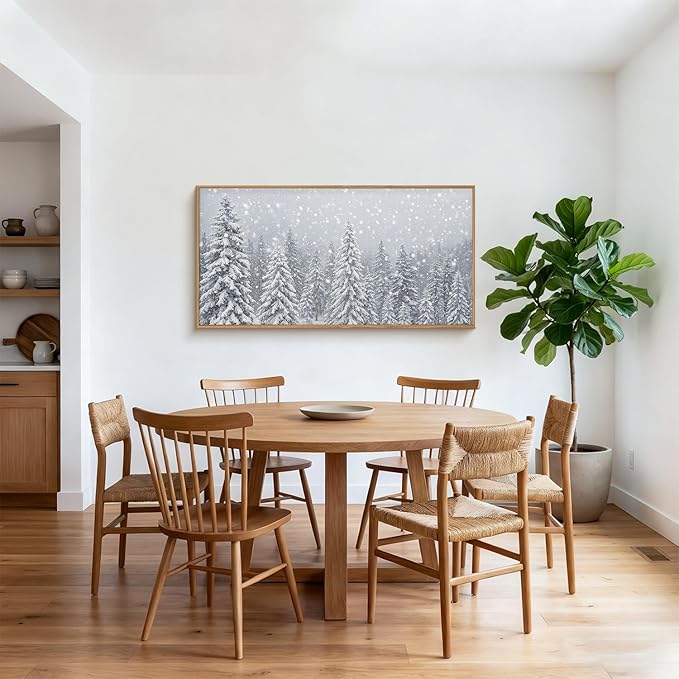 Winter Snow Covered Forest Framed Canvas Wall Art Set,Snowy Woodland Wall Decor,Wilderness Pine Tree Art Prints,Natural Botanical Landscape Artwork for Living Room, Bedroom,Farmhouse-40 x20 x1