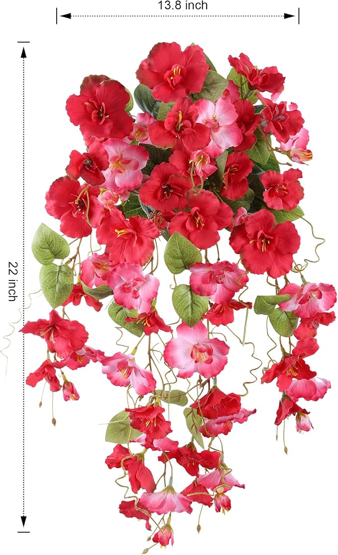 Fake Hibiscus Artificial Hanging Flowers Plants for Outdoors Spring Decoration, 2pcs Silk Hibiscus Vines Realistic UV Resistant Faux Flowers for Outside Planter Porch Patio Yard Wedding Party, Mix