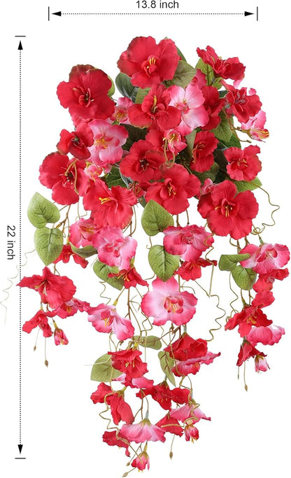 Fake Hibiscus Artificial Hanging Flowers Plants for Outdoors Spring Decoration, 2pcs Silk Hibiscus Vines Realistic UV Resistant Faux Flowers for Outside Planter Porch Patio Yard Wedding Party, Mix