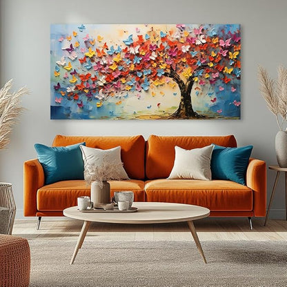 Butterfly Tree Canvas Wall Art Colorful Tree of Life Canvas Oil Painting Prints for Living Room Office Abstract Butterfies Tree Wall Décor Artwork Family Bedroom Farmhouse Décor,Ready to Hang (16x32 Inches)