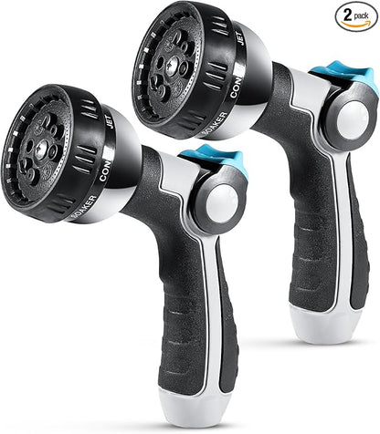 YAMATIC Garden Hose Nozzle, 8 Adjustable Spray Patterns,Heavy Duty Water Hose Nozzle with Thumb Control ON OFF VALVE,Ergonomic Grip for Watering Plants Lawn Washing Cars Cleaning Showering Pets,2 PCS