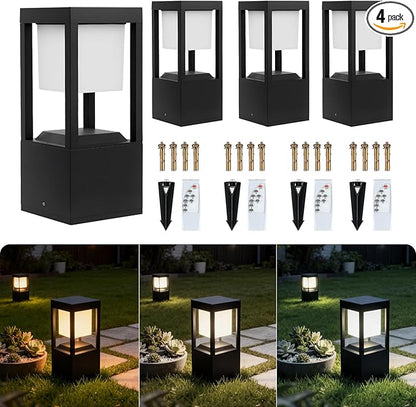 Solar Bollard Lights Outdoor, 13" Modern Led Landscape Pathway Lights Waterpoorf, Path Lighting for Garden Yard Decoration, 3CCT Seturable, Auto On/Off, Lawn and Concrete Mount (4 Pack)