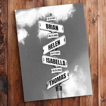 Personalized Family Street Sign Multi-Name Canvas, Custom Date Of Birth With Names Poster, Street Signs Customized, Best Gifts For Mom/Dad, Birthday, Christmas Gift For Family #18