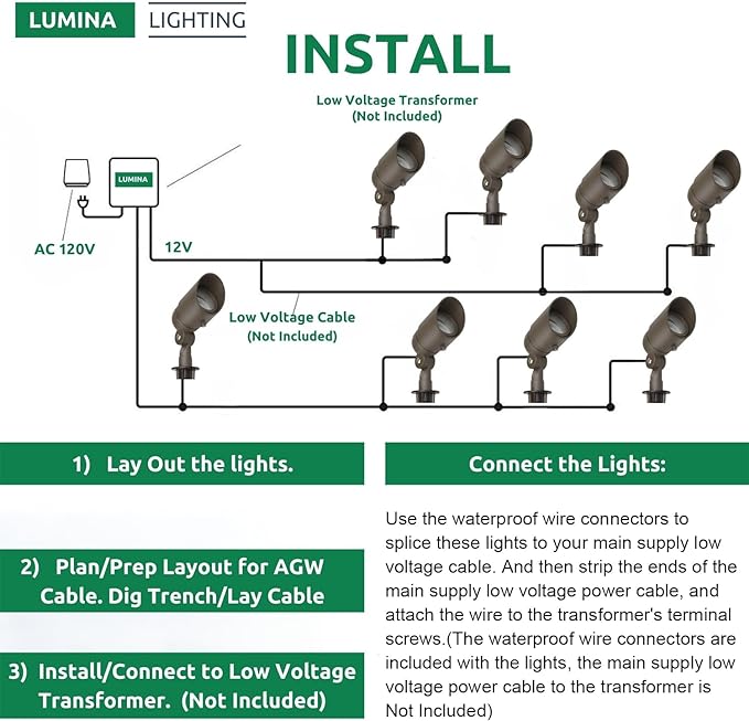 Lumina Lighting® 5W Landscape Lighting 12V Landscape Lights Low Voltage Landscape Spotlights Warm White Waterproof Outdoor Replaceable LED Bulb for Garden,Lawn,Porch,Patio and Yard (Bronze) (6-Pack)