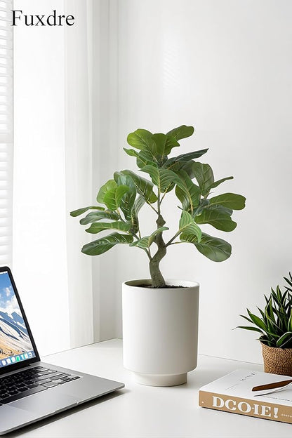 Artificial Fiddle Leaf Fig Tree 23.5 inch, Ficus Tree Artificial with 27 Leaves in Pot for Home Office Decor, Fake Silk Trees Greenery for Indoor House Living Room Store Floor Decoration