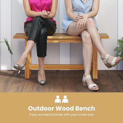 Tangkula Outdoor Teak Wood Bench, Patio Dining Bench Seat, Wooden Garden Bench, 2-Person Loveseat Seating for Porch, Backyard and Poolside (2,Natural)