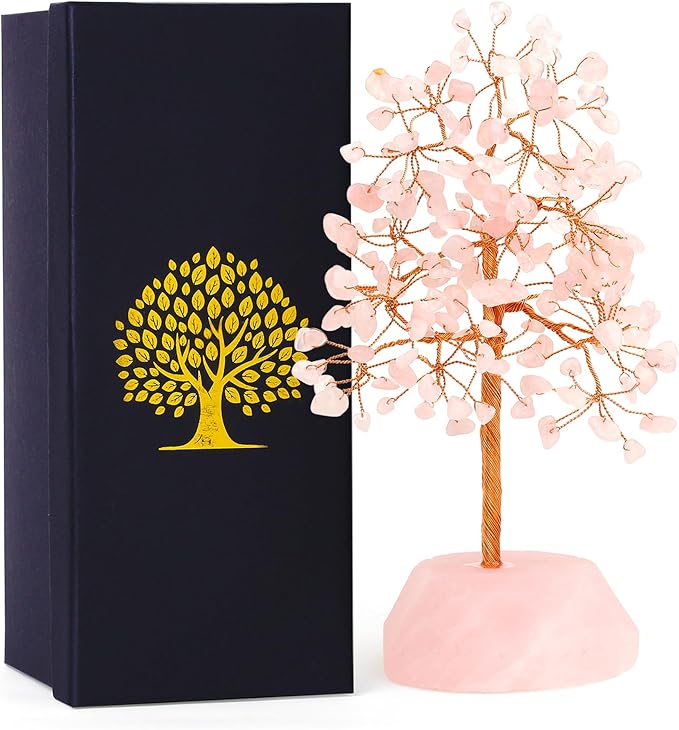 SITUMEIZI Rose Quartz Crystal Tree 7.09IN Healing Stones Natural Crystals Base Copper Wire Tree Life Reiki Pink Gifts for Women Room Office Desk Decor Spiritual Meditation Energy