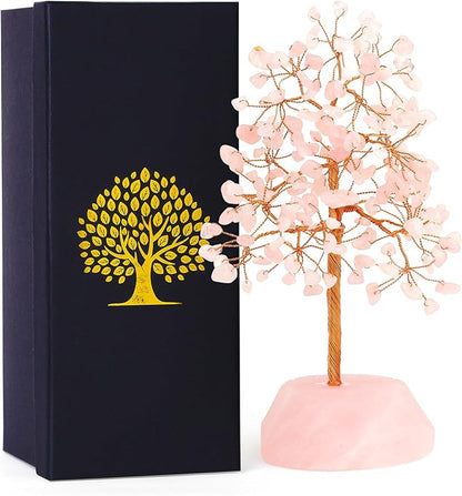 SITUMEIZI Rose Quartz Crystal Tree 7.09IN Healing Stones Natural Crystals Base Copper Wire Tree Life Reiki Pink Gifts for Women Room Office Desk Decor Spiritual Meditation Energy