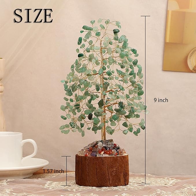 DUQGUHO Green Aventurine Crystal Tree Green Ornaments Positive Energy Tree of Life Spiritual Gifts for Women House Warming Gifts New Home Wedding Gifts Crystal Ornament Home Decor