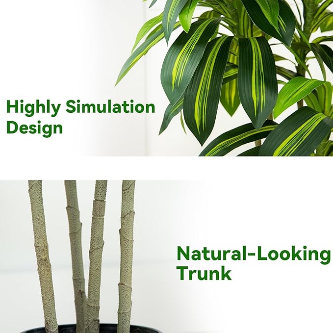 Artificial Dracaena Tree, 6FT Artificial Plants Indoor with White Tall Planter, Faux Yucca Silk Tree Fake Tropical Floor Plant in Pot, Fake Plants for Home House Room Office Entryway Porch Decor
