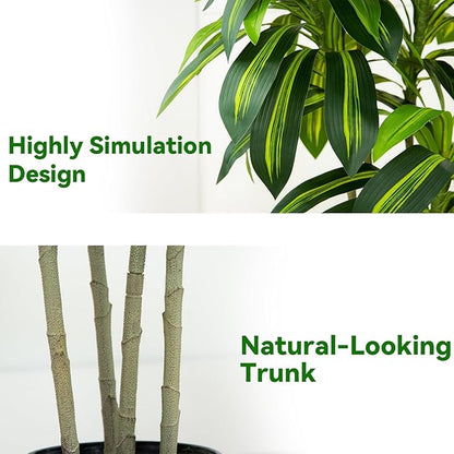 Artificial Dracaena Tree, 6FT Artificial Plants Indoor with White Tall Planter, Faux Yucca Silk Tree Fake Tropical Floor Plant in Pot, Fake Plants for Home House Room Office Entryway Porch Decor