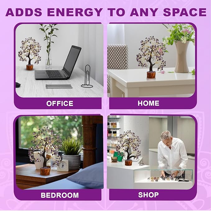 Wisdom Stone Crystal Tree Handmade Healing Gemstone for Home, Office, & Desk Decor Sister Women MOM Birthday Gifts Positive Energy & Good Luck (Wisdom Stone Tree (Amethyst) (Purple)