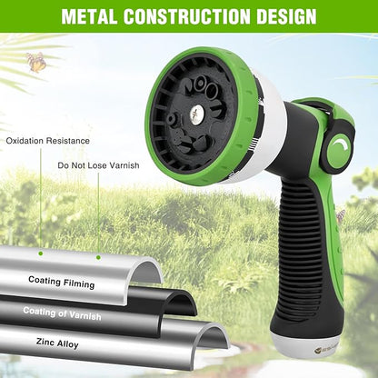 Yesker Garden Hose Nozzle Water Hose Sprayer Nozzle Adjustable 10 Spray Patterns Heavy Duty Metal Nozzles Thumb Control w Non-Slip Grip for Outdoor Watering Plants Lawn Washing Car Pets, Black & Green