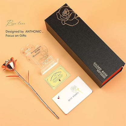 Gold Dipped Infinity Rose Last Forever Flower Decor, Birthday Gift for Women in Her Birthday Mothers Day, Resin Preserved Rose | Anniversary Present for Mom (Rose Gold)