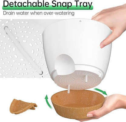 ZMTECH 10 Inch Hanging Planters for Indoor Outdoor Plants, 2 Pack Self Watering Hanging Plant Pots with Drainage Holes and Removable Saucer, Plastic Flower Hanging Pots with Watering Lip (White)