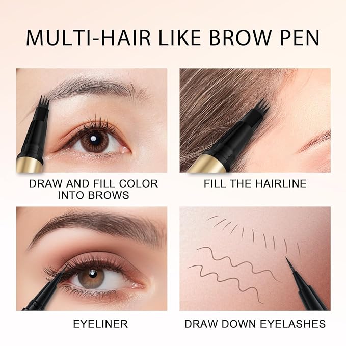 Microblading Eyebrow Pen Kit - Waterproof Brow Makeup Set with Eyebrow Pencil, Eyebrow Gel Clear, Eyeliner, Dual-ended Eyebrow Brush, Natural Looking Brows with Long-Lasting All-Day Hold - Dark Blonde
