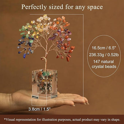 Rose Quartz Crystal Tree of Life Office Desk Decor for Women Home Living Room Decorations, Handmade Bonsai Tree for Emotional Support Harmony Natural Healing