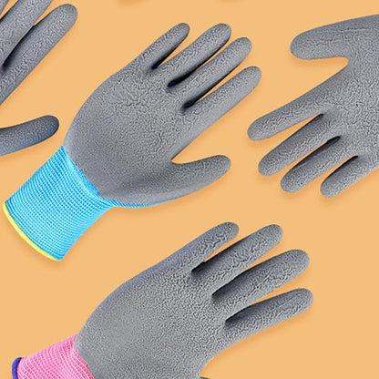GANAZONO 3 Pairs Outdoor Work Gloves for Pruning, Weeding, and Protective Use, Size S, Cartoon Blue, Yellow, and Pink Giraffe Design