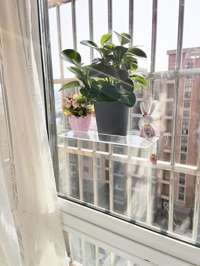Acrylic Window Shelf Window Box Shelf Ledge Suction Cup Shelf Box (12 INCH)