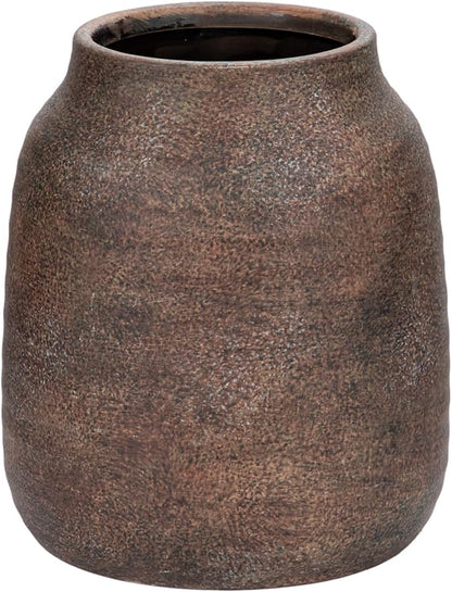 Briful Rustic Ceramic Vase 7” Tall – Handcrafted Vintage Pottery Flower Vase with Distressed White-Wash Finish – Farmhouse Decorative Accent for Table, Shelf, Mantel (Not Watertight), Brown