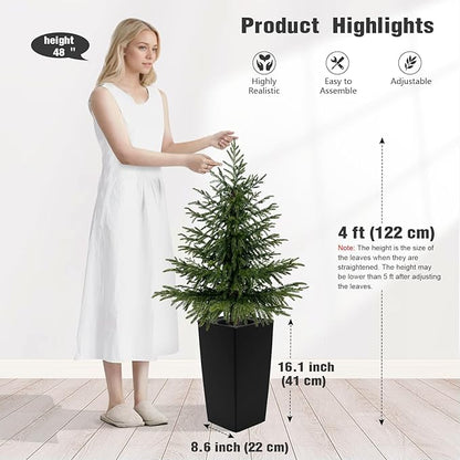 2 Pack 4FT Artificial Norfolk Pine Trees, Real Feel Faux Christmas Tree with Square Black Pot, Pet Safe PPC Material, Indoor Outdoor Plants for Front Porch, Living Room Decor