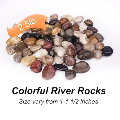 2.5 Pound Decorative Stones, 1-1 1/2", River Rocks for Plants Indoor Drainage, Small Polished Natural Pebbles for Crafts, Vases, Garden and DIY Decor