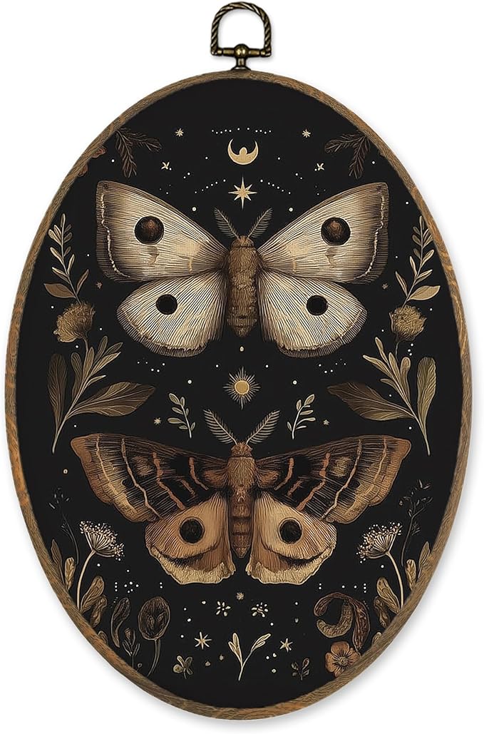 LKETW Vintage Gothic Butterfly Oval Wall Art Decor, Dark Cottagecore Butterfly Oval Canvas Hanging Decor, Retro Insert Floral Wall Decorations for Home Bedroom Living Room Office, 8.6x11.4 Inch