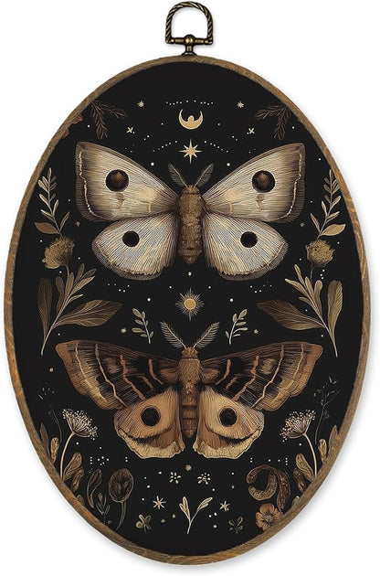 LKETW Vintage Gothic Butterfly Oval Wall Art Decor, Dark Cottagecore Butterfly Oval Canvas Hanging Decor, Retro Insert Floral Wall Decorations for Home Bedroom Living Room Office, 8.6x11.4 Inch