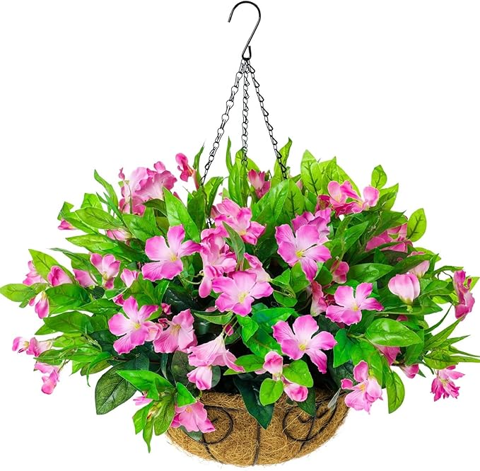 HyeFlora Artificial Hanging Flowers Basket for Outdoors Winter Christmas Decor, Realistic Fake Silk Hanging Plants for Outside UV Resistant for Patio Porch Home Decoration
