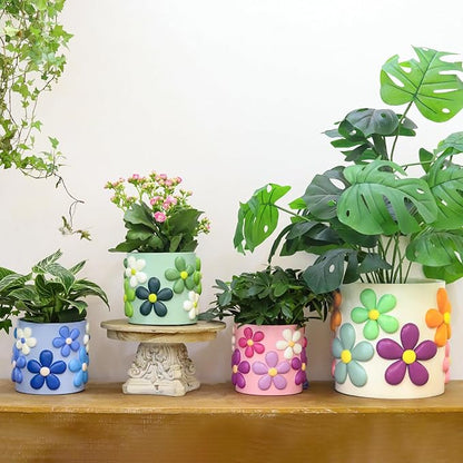 GUGUGO 8 Inch Flower Plant Pots, Cute Unique Rainbow Planter with Drainage, Flower pots, Colorful Vintage Retro Flower Pots, Succulent Pots for Indoor Plants, Eclectic Funny Room Decor Aesthetic-D