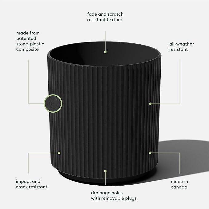 Veradek Mason Series Demi Planter - Large Round Planter for Indoor or Outdoor Patio/Balcony | Made from Plastic & Concrete with Drainage Holes | Modern Décor for Flowers, Trees, Tall Plants