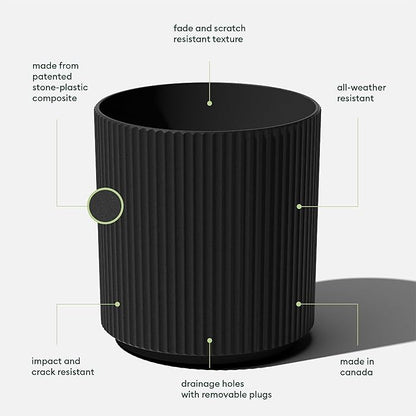 Veradek Mason Series Demi Planter - Large Round Planter for Indoor or Outdoor Patio/Balcony | Made from Plastic & Concrete with Drainage Holes | Modern Décor for Flowers, Trees, Tall Plants