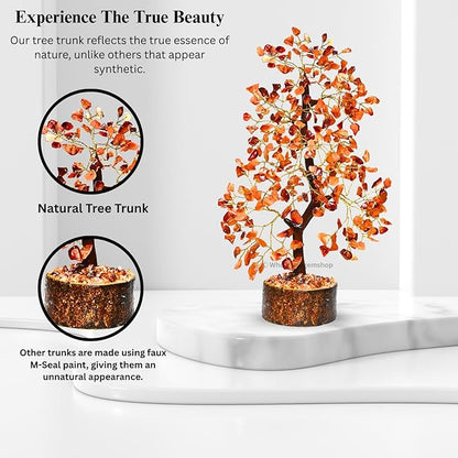 GEMSCITE Carnelian Crystal Tree with Golden Wire – Natural Healing Gemstone Bonsai for Home Decor & Positive Energy