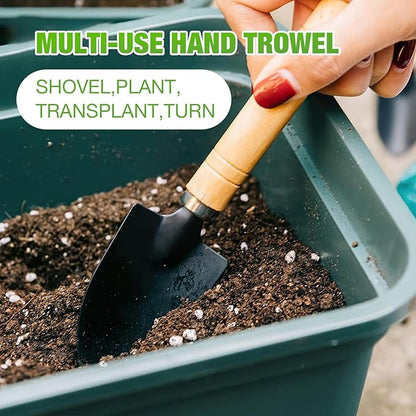 Mini Garden Tools Set, 3 Pcs Small Gardening Kit with Trowel, Shovel & Rake, Rust-Resistant Metal with Wooden Handle, Indoor Plant Tools for Succulents, Bonsai & Potted Plants